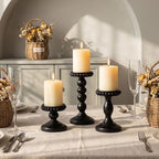 Mumufy 3 Set Wooden Candle Holders for Pillar Candles, Black, Small - Image 3