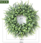 26" Artificial Eucalyptus & Boston Ferns Wreath for Front Door (Gray-Green) - Image 5