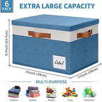 GhvyenntteS Fabric Storage Bins with Lid 6 Pack, Large Decorative Storage Boxes with Lids and Handles, Foldable Fabric Storage Baskets with Lid and Label for Home Office (Blue, 15" x 11" x 9.7") - Image 3