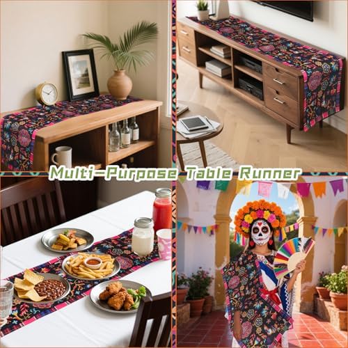 15 Pack Mexican Fiesta Table Runner 72×13in Long Cinco de Mayo Day of The Dead Dia De Los Muertos Runners Farmhouse Rustic Runner for Kitchen Dining Home Party - Image 5