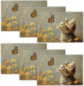 Cat Flower Spring Placemats Set of 6, 12x18 Inch Cat Floral Summer Table Place Mat Animal Washable Non-Slip Heat Resistant Fabric Placement Mats for Party Dining Kitchen Indoor Outdoor Decor by UIAMT