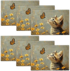 Cat Flower Spring Placemats Set of 6, 12x18 Inch Cat Floral Summer Table Place Mat Animal Washable Non-Slip Heat Resistant Fabric Placement Mats for Party Dining Kitchen Indoor Outdoor Decor by UIAMT