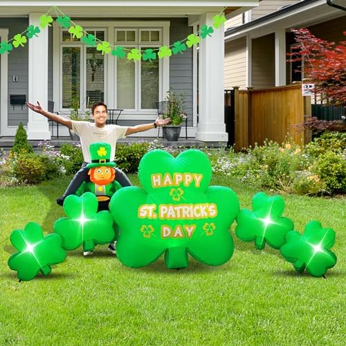 10.5FT Length St. Patricks Inflatables Shamrocks Built in Flash LED Lights for St. Patricks Day Blow Up Yard Outdoor Indoor Lawn Garden Decorations - Image 5