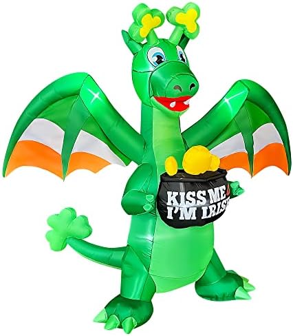 SEASONBLOW 7 Ft Inflatable St. Patrick's Day Dragon Holding a Pot of Gold Decoration with Shamrock Horn Irish Wings Blow Up Yard Decor for Lawn Yard Garden Indoor Outdoor Holiday Party - Image 2