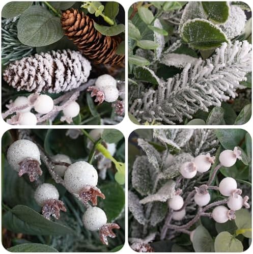 Winter Wreaths for Door Outside, 24 Inch Christmas White Wreath Outside - Image 3