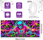 7x16FT Halloween Neon Skull DJ Garage Door Banner UV Reactive Fluorescent Skeleton DJ Garage Door Cover Decoration for Hallowen Decoration - Image 4