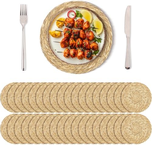 Kochorie Set of 36 Round Woven Placemats 12 Inch Bulrush Placemats Natural Handwoven Boho Rattan Wicker Table Mats for Farmhouse & Home Dining by Kochorie