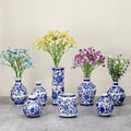 Dandat 8 Pcs Small Blue and White Ceramic Vase, Chinoiserie Floral,Vintage by Dandat