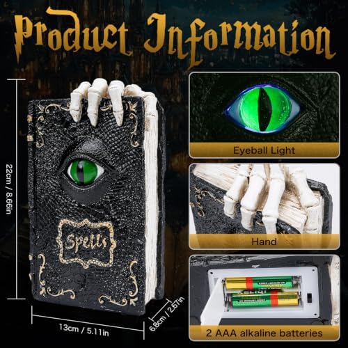 Halloween Spellbook Statue 8.6" LED Color Changing Resin Gothic Table Decor - Image 3