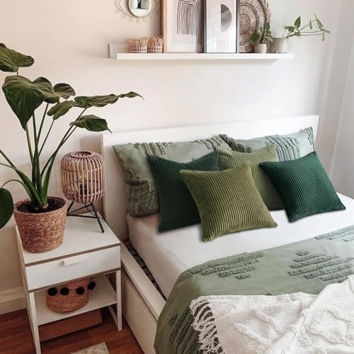 Topfinel Christmas Decorative Throw Pillow Covers Green Series,Winter Fluffy Corduroy Striped Euro Pillows Shams for Couch Bed Bedroom,Western Modern Hunter Green Pillowcase 20x20 Inch Set of 4 - Image 7