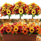 Yinder 12 Bundles Fall Artificial Flowers Bouquet 6 Silk Sunflowers and 6 Faux Chamomile Flowers Orange Yellow Burgundy Autumn Floral Arrangement for Vase Thanksgiving Table Centerpieces Home Decor by Yinder