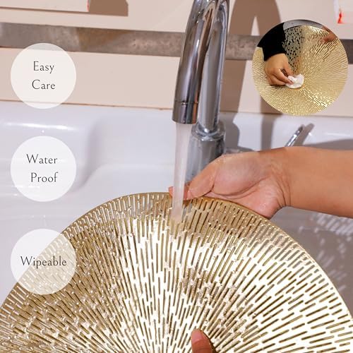 Snowkingdom Gold Placemats Set of 18, 15 Inch Round Vinyl Metallic Place mats, Golden Washable Easy Clean Wipeable Non Slip Stain Resistant Kitchen Dining Table Mats for Halloween Party Decoration - Image 5