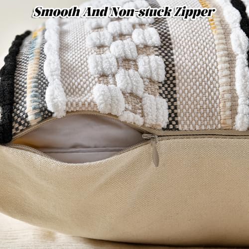 AmHoo Set of 2 Chenille Striped Textured Boho Throw Pillow Covers Aesthetic with Tassels Woven Decorative Pillow Case for Couch Bed Sofa Bedroom Modern Funky 18 x 18-Inch Black - Image 3