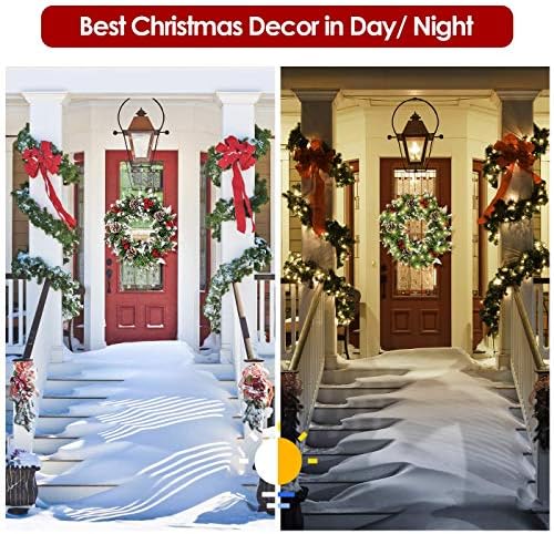 Christmas Wreath for Front Door, Pre-lit Christmas Winter Home Adornment Wreath with 50 Lights and Mixed Decorations for Front Door Indoor Window Wall Décor (18 inch - Battery Not Included) - Image 5