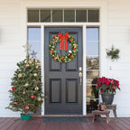 VINGLI 24 Inch Christmas Wreath Prelit Front Door Battery LED Decor Green - Image 4