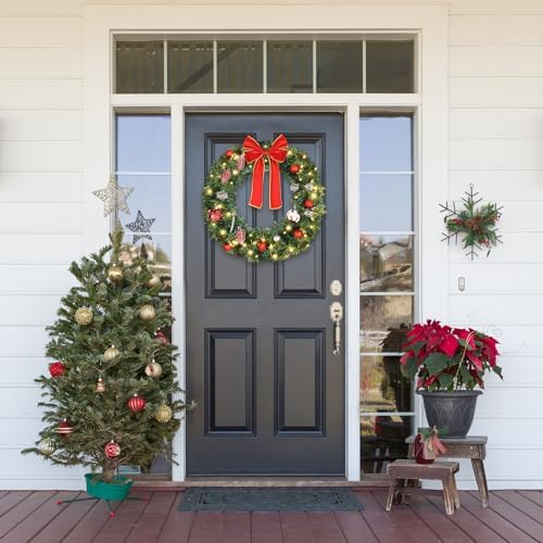 VINGLI 24 Inch Christmas Wreath Prelit Front Door Battery LED Decor Green - Image 4