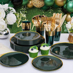 LIYH 180Pcs Green Plastic Plates, Gold Silverware Dinnerware Sets For Party - Image 5