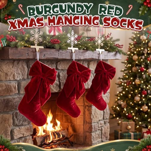 Seematn 4 Pack Burgundy Red Velvet Christmas Stockings, 18 Inch - Image 5