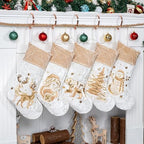 LUBOT New Christmas Stockings Set of 5 Embroidered 20" Xmas Family Traditional Fireplace Hanging Gold Sequin Decor Velvet Satin Fabric Gifts for Christmas Holiday by LUBOT