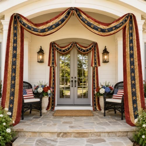 2 Pack Vintage Patriotic Bunting 20 ft Large American Flag Porch Banner Tea Stained American Flags for Patriotic Indoor Outdoor Independence Day Party Decor - Image 4