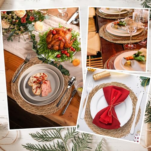 GENMOUS Woven Placemats Set of 12, 13.5" Round Placemats Natural Water Hyacinth Boho Placemat,Farmhouse Rattan Chargers for Dinner Plates,Rustic Braided Wicker Table Mats for Dining Table,Home,Wedding - Image 5