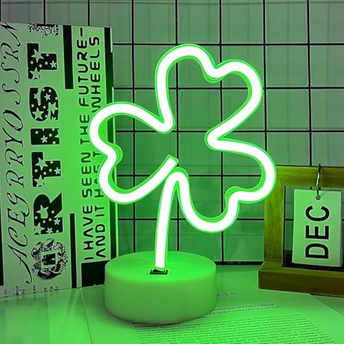 Shamrock Neon Sign, St. Patrick's Day Decorations with USB/Battery Powered, LED Clover Lucky Green Neon Lights for Man Cave Bar Pub Home Party Room Wall Decor (Shamrock With Holder Base, 2 Shamrock) - Image 6