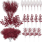 75 Pcs Christmas Glitter Tree Picks 3 Styles Berry Stems, Burgundy by Craftsatin