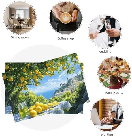 Seaside Lemon Placemats Set of 6 Table Mats Place Mats Decor Imitation Linen Heat Resistant Tablecloth for Dining Decorations Kitchen Party Restaurants 12''x18'' - Image 7