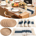 Boho Table Runner and Placemats Set, 4 Sets, Blue, 12x72 by Gandeer