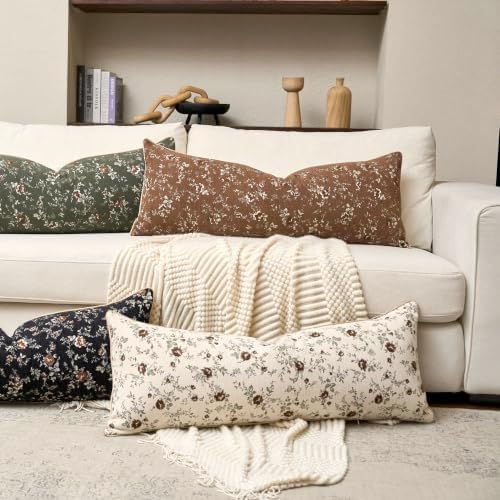 Spring Flower Lumbar Throw Pillow Cover 14x36 Inches Brown Vintage Floral Pillow Cover Farmhouse Summer Cushion Cover Leaf Pillowcase Home Decor for Sofa Living Room Couch - Image 5