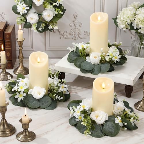 Zeyune 24 Pcs Candle Rings Bulk Artificial Eucalyptus Wreath Elegant - Image 4