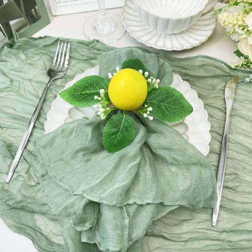 Lemon Napkin Rings Set of 12 Spring Farmhouse Napkin Rings Bulk for Dinning Table Decoration, Rustic Lemon Leaf Napkin Ring Holders for Party Gathering Banquet Wedding Birthday - Image 3