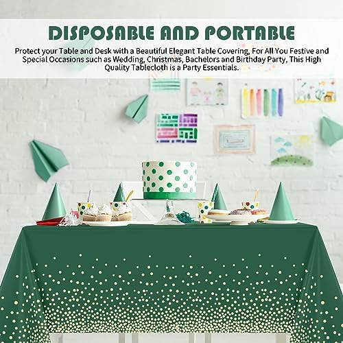 Tegeme 12 Pcs Green and Gold Plastic Tablecloths for Party Disposable - Image 5