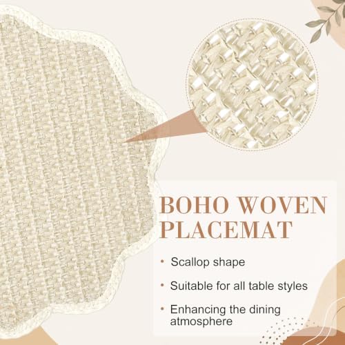 24 Pcs 13" Scalloped Woven Paper Beige Placemat, Wavy Border Design - Image 5