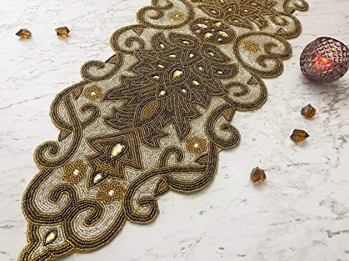 Enliven Handmade Beaded Table Runner, 13x36 Inches Lightweight Decorative Table Runner, Perfect for Dining/Wedding/Party/Everyday Use & Easy to Clean, Elegant Beaded Runner - Image 4
