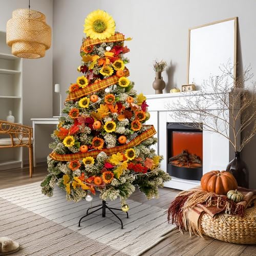 39 Pcs Fall Maple Leaf Sunflower Tree Decoration Set Leaf Garlands 2.5 Inch × 9.8 Yd Orange Harvest Ribbon Sunflower Pumpkin Thanksgiving Hanging Decor for Fall Autumn Thanksgiving Tree ﻿ - Image 5