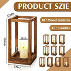 Sabary 10 Sets/ 20 Pcs Wooden Lantern Centerpieces with Candles, Caramel - Image 4