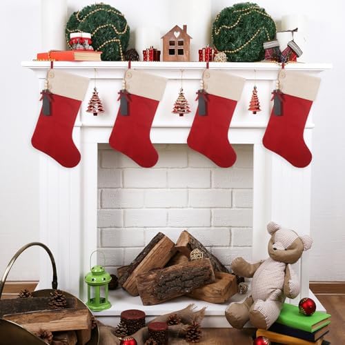 19.5 inch Personalized Burlap Christmas Stockings，Blank Wooden Tags DIY Name,Holiday Party Decor（12Pcs） - Image 4