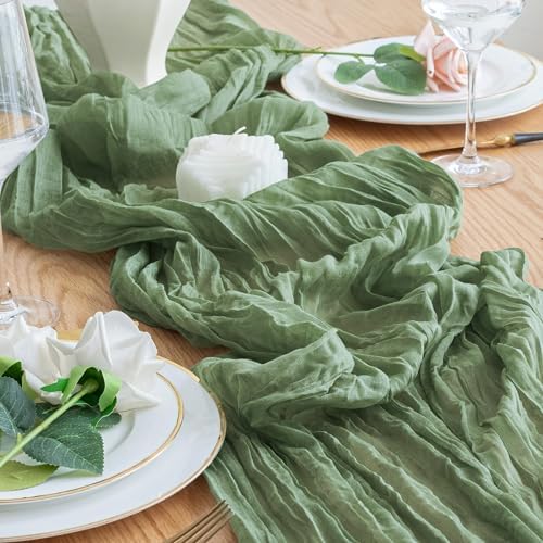 Cheesecloth Table Runner 10FT 12Pcs Sage Green Boho Gauze Sheer Runners - Image 6