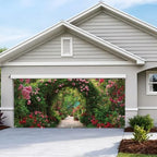 7 * 16FT Summer Garage Door Cover Decorations Sunset Palm Trees Garage Door Banner for Outdoor Indoor Summer Party Photography Backdrop (flower arch, 7 * 16 ft) - Image 7