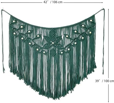 Youngeast Home Decor Leaf Shape Macrame Wall Hanging Woven Tapestry Bedroom Curtain Fringe Garland Banner Living Room Wall Decor Dark Green 39X31 inches - Image 6