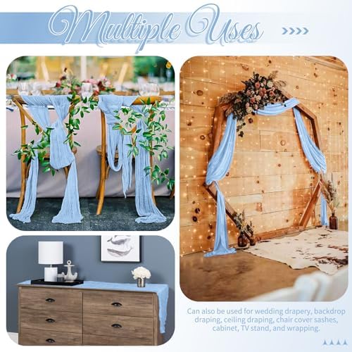 16 Pack Light Blue Table Runner 10FT Cheesecloth Table Runner Boho Gauze Table Runners Long Rustic Sheer Fabric Table Runners for Wedding Party Bridal Shower Farmhouse & Home Decor - Image 5
