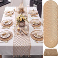 11 Pcs Fishnet Table Runner and Woven Jute Round Placemats Set by Ferrochef