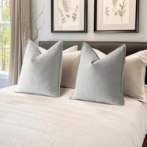 MIULEE Pack of 2 Light Grey Euro Shams Chenille Pillow Covers 24x24 Inch - Image 5