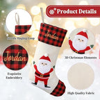 Personalized Christmas Stockings with Embroidered Name & Monogram,Custom 3D Xmas Character Stocking 5 Pack 18” Large,Santa,Snowman & Reindeer Fireplace Hanging Red Burlap Plaid Stockings(D) - Image 6