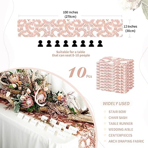 10 Packs 12x108 Inch Sequin Table Runner Rose Gold Flower Table Runners Glitter Table Runners for Banquet Wedding Table Decoration Sparkly Table Overlay - Image 3