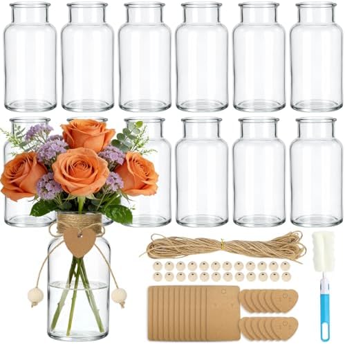 TBWIND Mason Jar Vases for Centerpieces, 12PCS Clear Glass Flower Vase by TBWIND