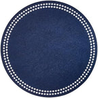 Bodrum Pearls Round Embroidered Placemats Set of 4 – 15" Elegant Table Mats for Dining, Weddings & Special Occasions, Decorative, Wipe-Clean Vinyl Placemats, Navy/White by Unknown