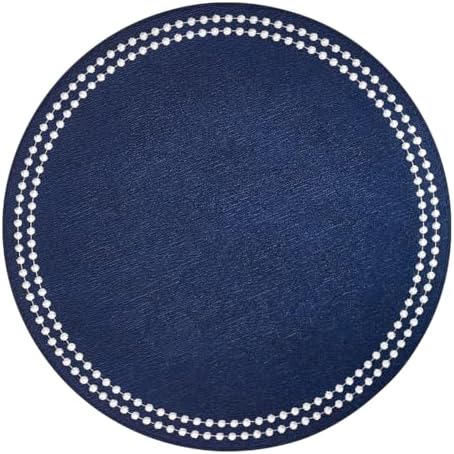 Bodrum Pearls Round Embroidered Placemats Set of 4 – 15" Elegant Table Mats for Dining, Weddings & Special Occasions, Decorative, Wipe-Clean Vinyl Placemats, Navy/White by Unknown