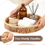 Round Wicker Tray 16'' Water Hyacinth Woven Tray with Handles Decorative Large Serving Trays for Coffee Table for Kitchen, Living Room, Bedroom Home Decor(Water Hyacinth) - Image 3